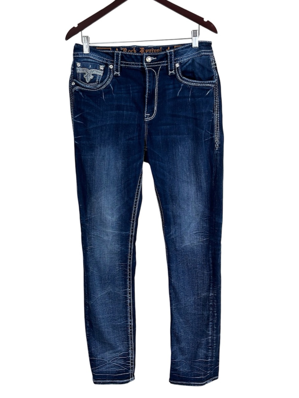 Rock Revival Frann Easy Straight Jeans Women’s Size 31 Dark Wash 30” Inseam